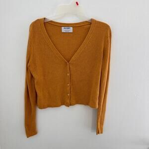 Old Navy Cardigan Womens Size Small Yellow Ribbed V-Neck Button Front Sweater